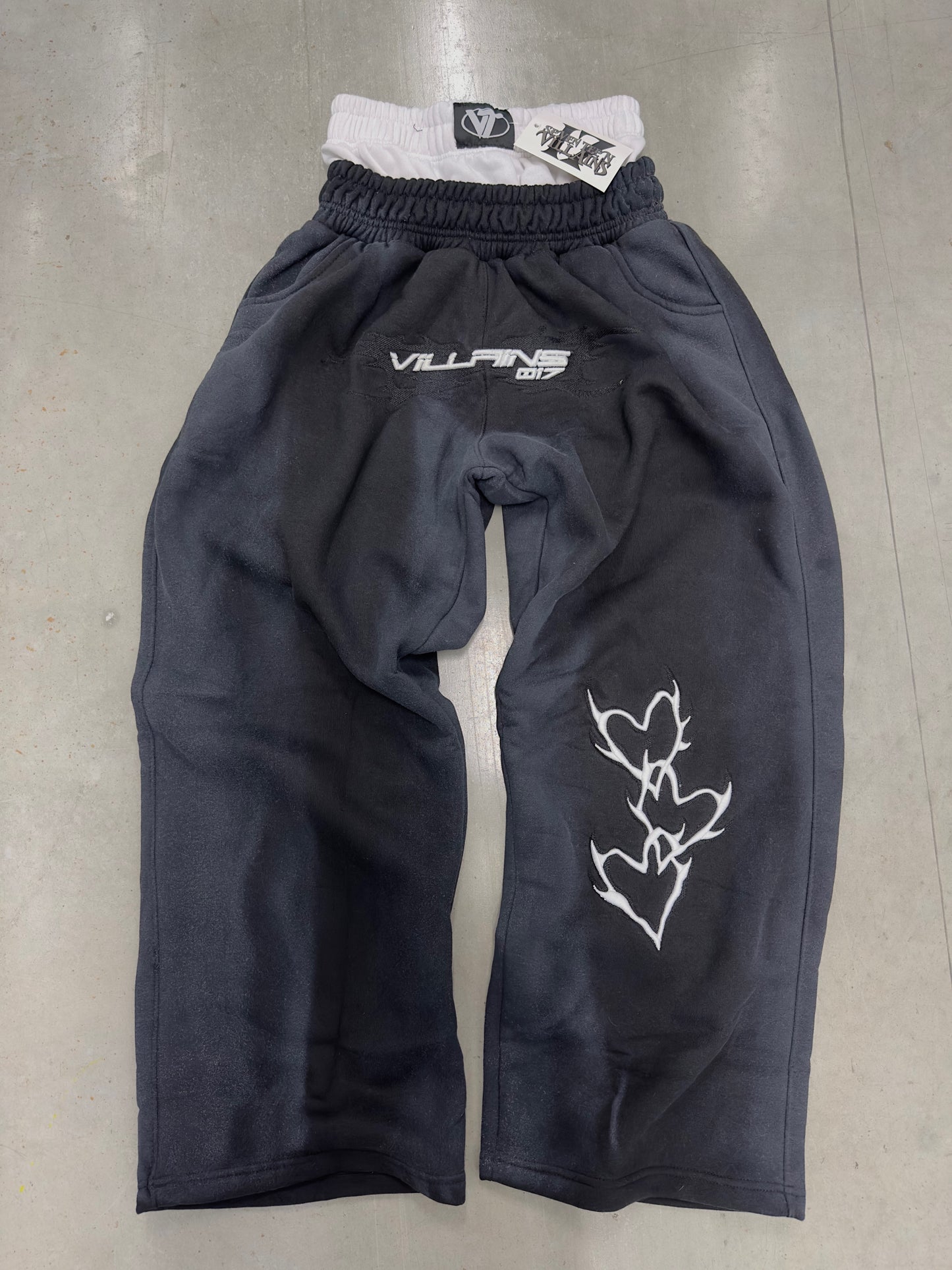017VILLAINS BLACK DOUBLE WAIST SWEATPANTS