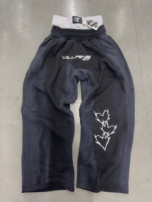 017VILLAINS BLACK DOUBLE WAIST SWEATPANTS